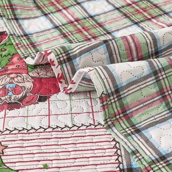 Christmas Bedding Set Christmas Quilt Bedspread Xmas Coverlet, Red Green Plaid - Picture 4 of 7